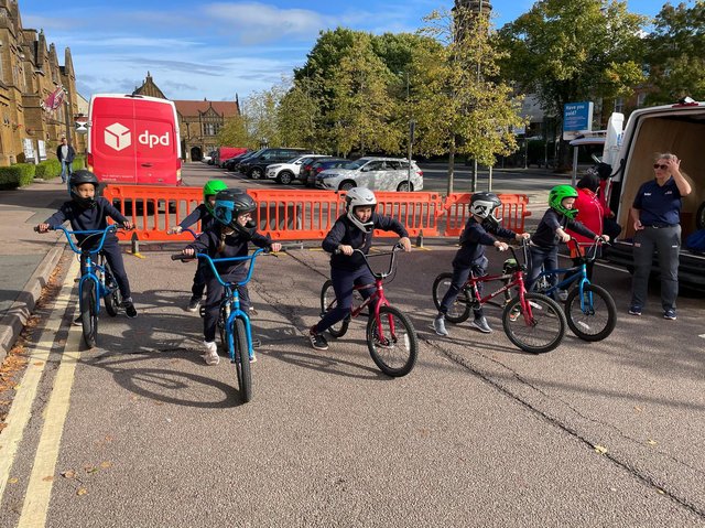 Pupils try the BMX track