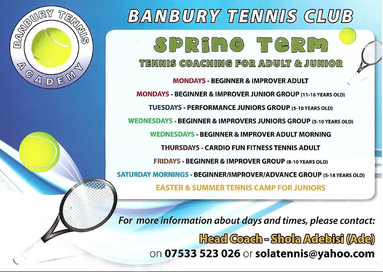 Banbury Tennis Club poster Spring 22